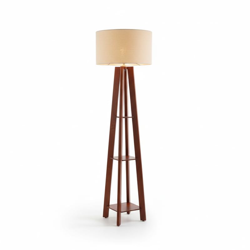 Tripod Floor Lamp Suitable for Home and Living Spaces Beech Wood Base High Quality Linen Shade - Modern Style for Living Room Bright Lighting - Off White - Modern Style 016