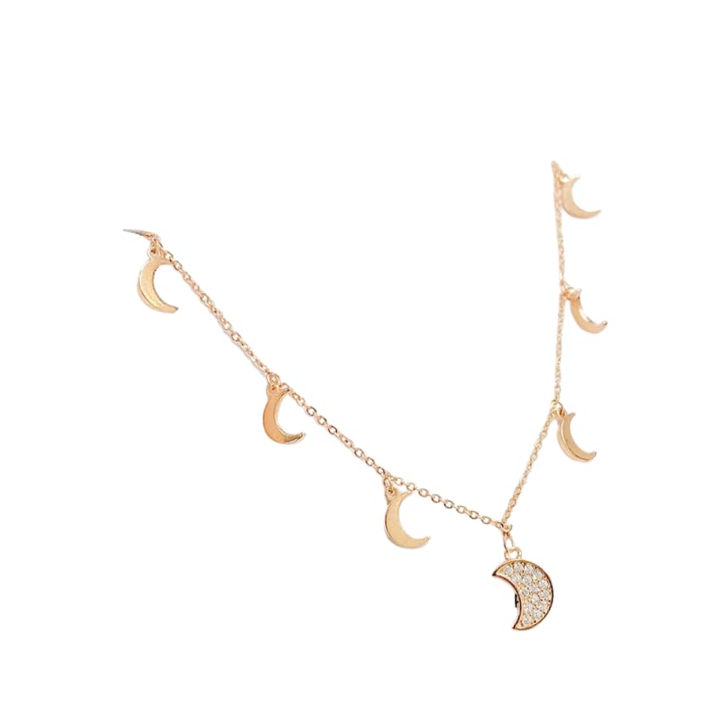 SHOWDAY Simple Gold Chain Anklet,24k Gold/Silver Plated Dainty Disc Evil Eye Summer Beach Ankle Bracelet Jewelry for Women (MOON)