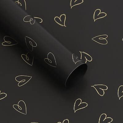 Gift Wrapping Paper, Heart Printed, Flowers, Wrapping, Waterproof, Origami, Valentine's Day Wedding Decor (Black) 50 * 70