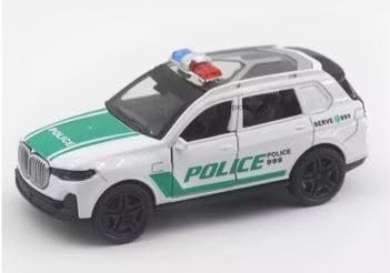 Metal Die Cast Police Car Toy White 12 cm with Sound and Light 2 Doors Open