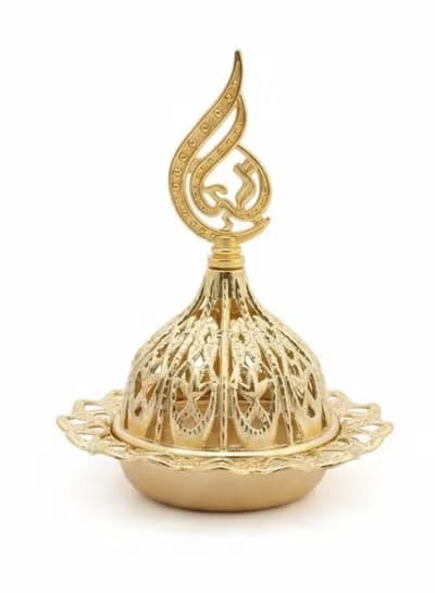 Golden Arabic Incense Burner – Elegant Metal Incense Holder Made of High-Quality Iron with Removable Lid – Perfect for Evenly Spreading Fragrance, Home Decor, Special Occasions shade 3