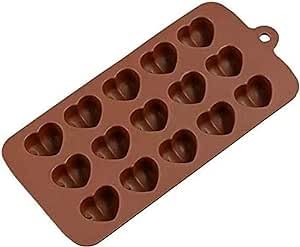 Heart Silicone Mould, 15 Hearts Sweet Moulds Ideal for Baking, Cake Topper Moulding Candy Chocolates Cookie Ice Jelly and DIY Wax Melt Moulds (Brown)