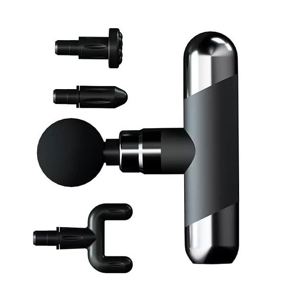 Mini Massage Gun Deep Tissue Percussion, High Quality Metallic Handheld Muscle, Quiet Rechargeable for Back Neck Shoulder Legs Fitness Recovery, Might Power, Stylish design (4 Heads, Metallic)
