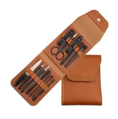 Pedicure Set with Leather Wallet, Professional 12 Pieces, Complete Nail Care at Your Fingertips