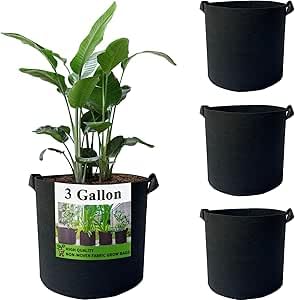 Pack of 3 Non-Woven Fabric Plant Bags with Carry Handles, 3 Gallon Potato Bag, Grow Bag, Plant Bags for Potatoes, Flowers, Plants, Vegetables, Diameter 22 cm x Height 25 cm
