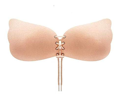 Women Self Adhesive Strapless Bandage Solid Bra Stick Gel Silicone Push Up women's underwear Invisible Bra,Beige