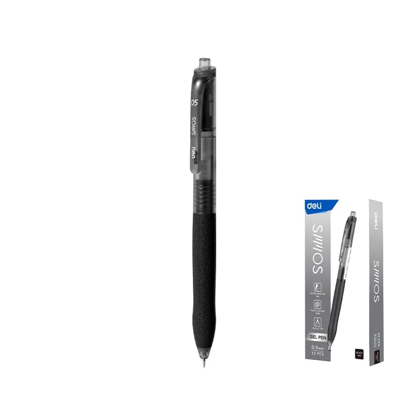 Deli EG075-BK Bullet Tip Gel Pen, 0.5 mm Tip Size, Black