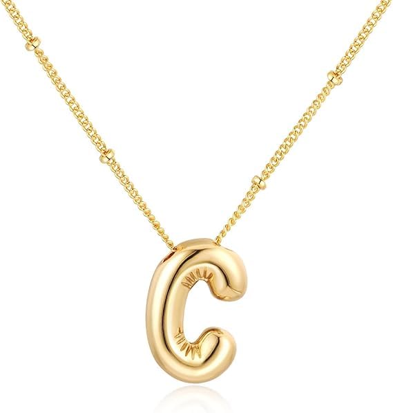 18K Yellow Gold Plated Real Gold Stainless Steel Necklace 26 Letters New Shiny Balloon Big Size A-Z Bubble Initials Wishbone Chain