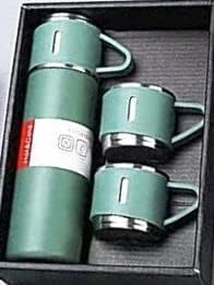 Stainless Steel Vacuum Flask with 3 Lids Double Wall Vacuum Insulated Thermos Cup for Hot and Cold Beverages Water Tea Coffee Travel Mug 500ml (Green)