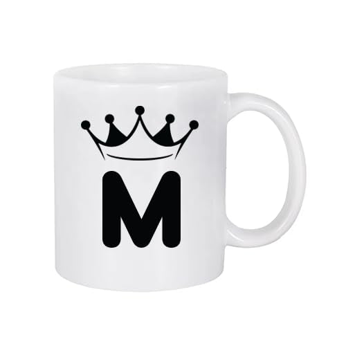 White Mug with letter (M) Black crown Design