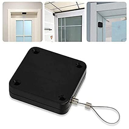 Upgraded Punch-Free Automatic Screen Door Closer, Storm Door Closer, Sliding Screen Auto Door Closer with Steel Drawstring for Bathroom, Bedroom, Studyroom, etc. (1 Pack Black-)