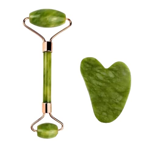 Jade Roller for Face Massage with Gua Sha Facial Tool Himalayan Stone for Face and Ice Roller | Anti Aging Facial Roller with Gua Sha Tool |Face Massage Roller for Skin Wrinkles & Serum