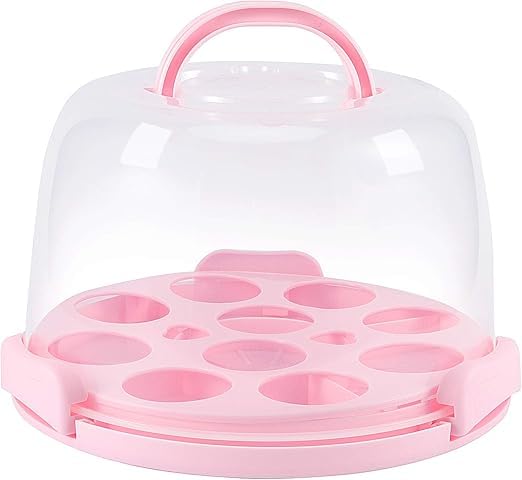 Multifunctional Cake Container with Top Handle - Tart and Bakery Fruit Container for Ice - Perforated Cupcake Tray - P5 Healthy Plastic Sealed Clips for Trip and Summer
