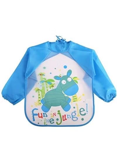 Baby's Long-Sleeve Waterproof Bib for Both Eating and Drawing (Light Blue), One Size
