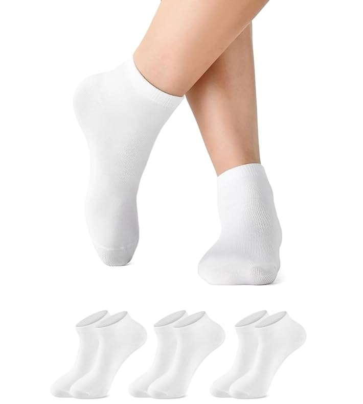 Ankle Socks for Women Pack of 3 Pairs, Breathable Fabric, Comfortable Everyday Wear, Free Size (36–44) - White
