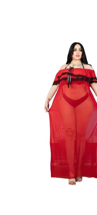 Plus Size Off-Shoulder Sheer Mesh Maxi Dress, Black Lace Ruffle, Evening Wear L602