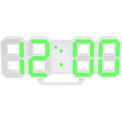 SouqKado 3D Electronic Digital Alarm Clock LED Wall Lamp with 3 Levels Auto Brightness Adjustment Modern Night Snooze Date Temperature Display White Acrylic (White x Green)