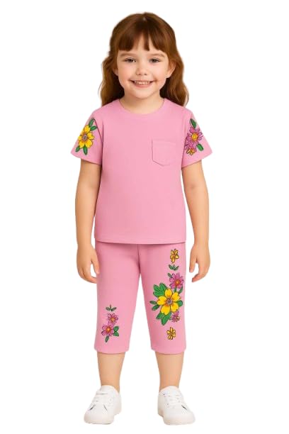 Bermuda Cotton Pajama Set for Girls - Short Sleeves - High quality printed