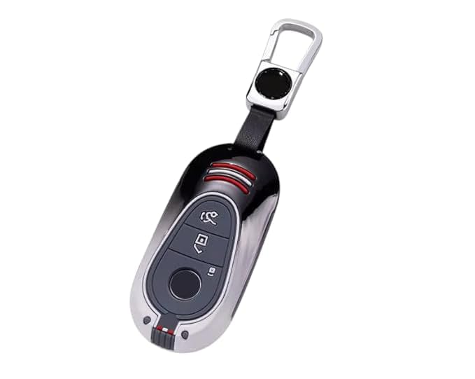 Keychain Key Case – Metal Cover Compatible with Mercedes-Benz S-Class 2021 (W206 W223 2020UP) – Premium Key Protection Design – Black x White Metallic