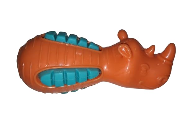 Squeaky Dog Toy Durable Material Rhino Shape (Orange & Teal)