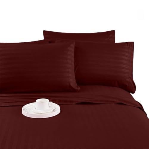 Snooze Striped Flat Bed Sheet set 2pcs, Bed sheet 160 * 235 cm+Free Pillowcase, Dark red