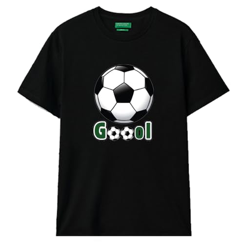 United Colors of Benetton Black Football Graphic T-Shirt, 'Goool' Print, Casual Style.size, L