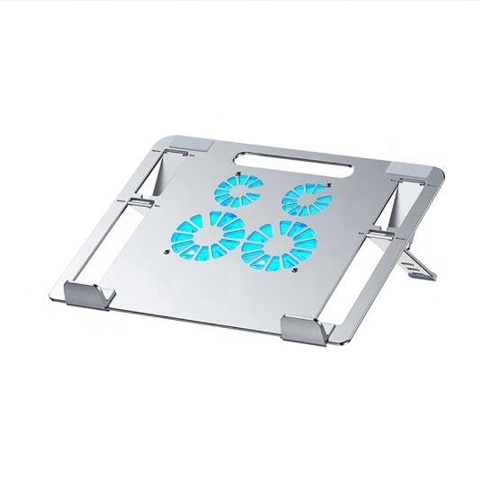 Z23A Aluminum Laptop Tablet Stand with 4 Fan Cooling, Dual USB Output Ports, Height Adjustable Ergonomic For Laptop, Tablet Stand Holder (8-15.6'') | Silver