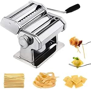 Noodle Maker Pasta Machine Dough Roller Stainless Steel Manual Cutter For Homemade Feteer Bread Flatbread Fatta Macarona Lasagna Ravioli Egyptian Pastry Tool 150 cm