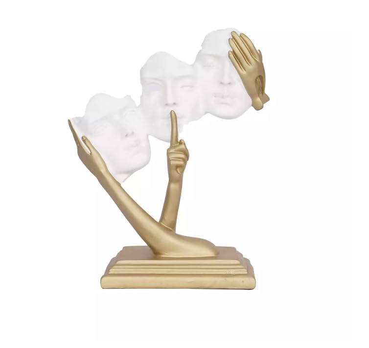 Modern Abstract Art Sculpture, Gold Base with White Cloud Design, Decorative Home Accent