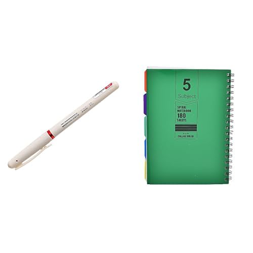 Bravo Stationery Bundle: Ballpoint Pen Red 10-Pack + Maayergy 5 Subject Spiral Notebook B5
