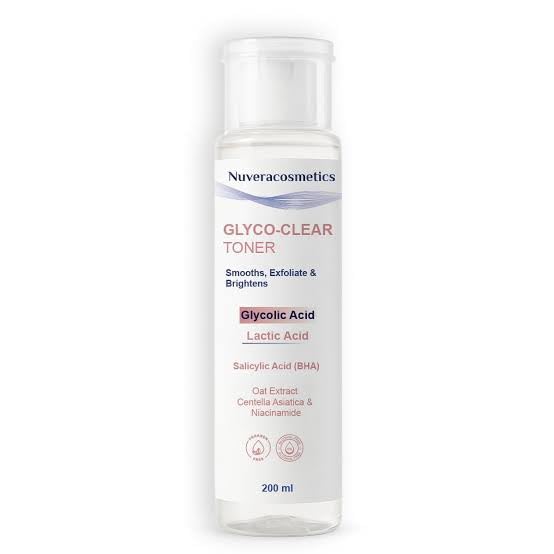 Nuveracosmetics Glyco-Clear Toner with Glycolic Acid, Lactic Acid, Salicylic Acid, Niacinamide, Smooths & Brightens, 200ml
