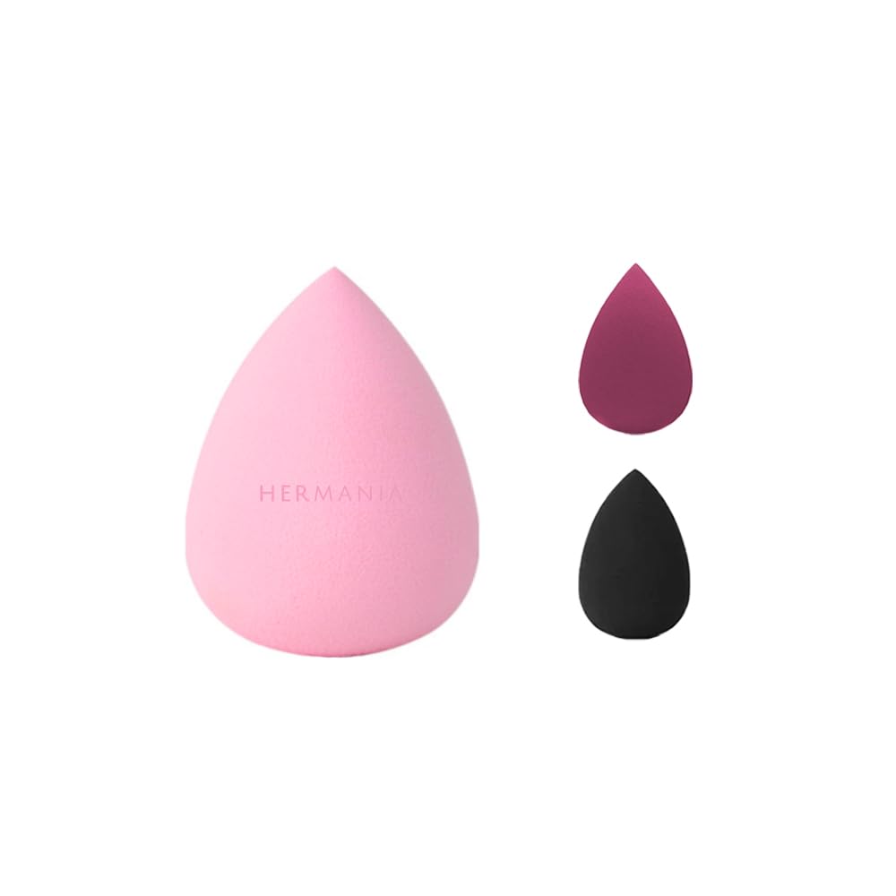 Hermania Beauty Makeup Sponge Non Latex Blender Wet & Dry Flawless Foundation Applicator Concealer Blending Tool (Pink + 2 Minis)