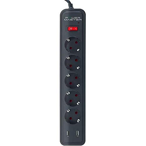 Powermaster 5 Socket Power Strip 2 USB Charge Output Current 2m