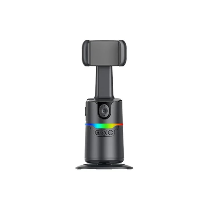 Auto Face Tracking Phone Holder, No App Required, 360° Rotation, Smart Photography Camera Stand for Live Video, Rechargeable Battery, Black