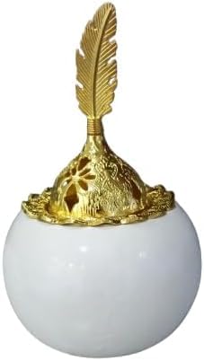 Elegant Decorative White Gypsum Incense Burner with Golden Feather Design