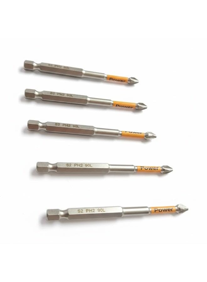 Extra Long Magnetic Phillips Screwdriver Bits Set PH2 (110mm), 5 Pieces, S2 Impact Resistant Steel, Extended Reach for Deep and Tight Spaces, Heavy Duty Performance for Power Drills and Impact Driver