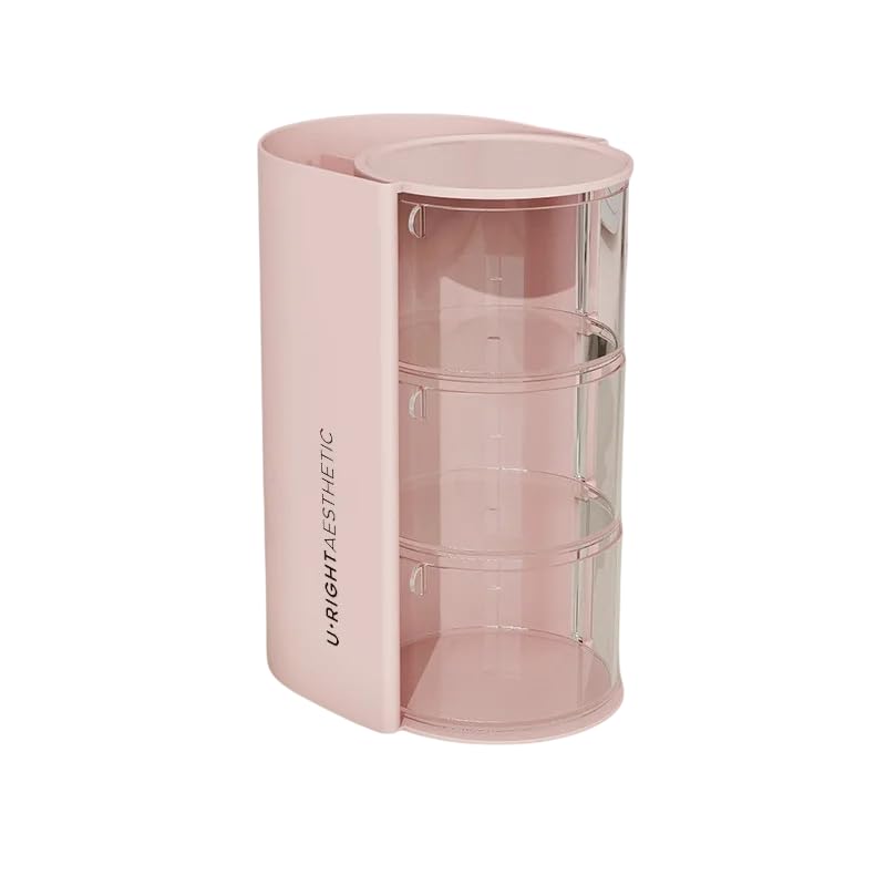 Next Store 3 Tier Organizer with 360° Rotating Makeup Brush Holder – Practical and Stylish Clear Acrylic Makeup Organizer (Pink)