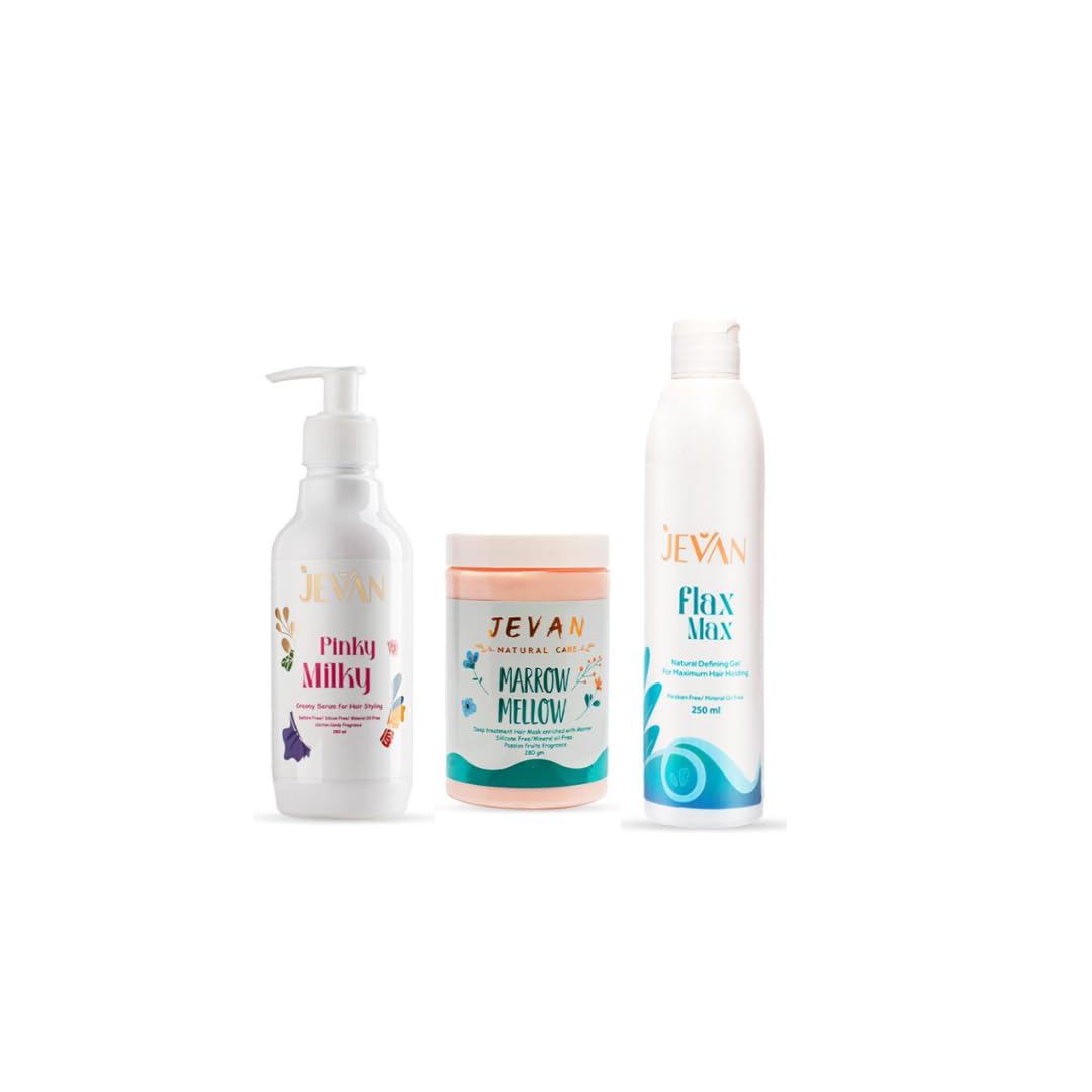 JEVAN The Frizziness Fighter Kit (Marrow Mellow Mask + Pinky Milky Leave-In + Flax Max Gel)