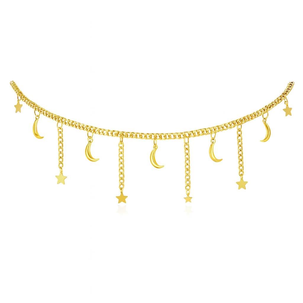 Moonbeam Charm - Elegant Layered Waist Chain Featuring Star and Moon Pendants Designed for Women Who Appreciate Refined Body Jewelry Adding Confidence and Grace to Every Step They Take