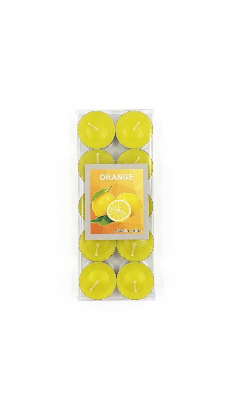 Scented Tea Light Candles, Premium Wax, Long-Lasting Aromatherapy Tealights for Home, Spa and Relaxation, Pack of 10 (Orange)