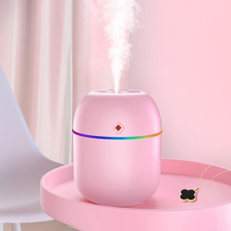 220ml Mini Ultrasonic Air Humidifier - USB Car Office Air Purifier Essential Oil Diffuser Aroma Diffuser with Negative Ions and Romantic LED Light Multicolor