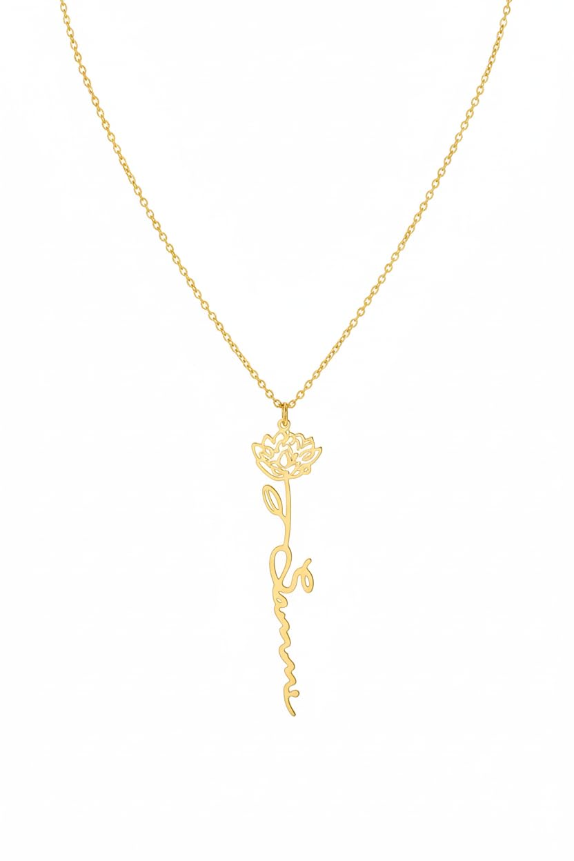 Personalized Name Necklace with Lotus Flower - 18K Gold Plated - Samara Design - Gifts for Girls and Ladies