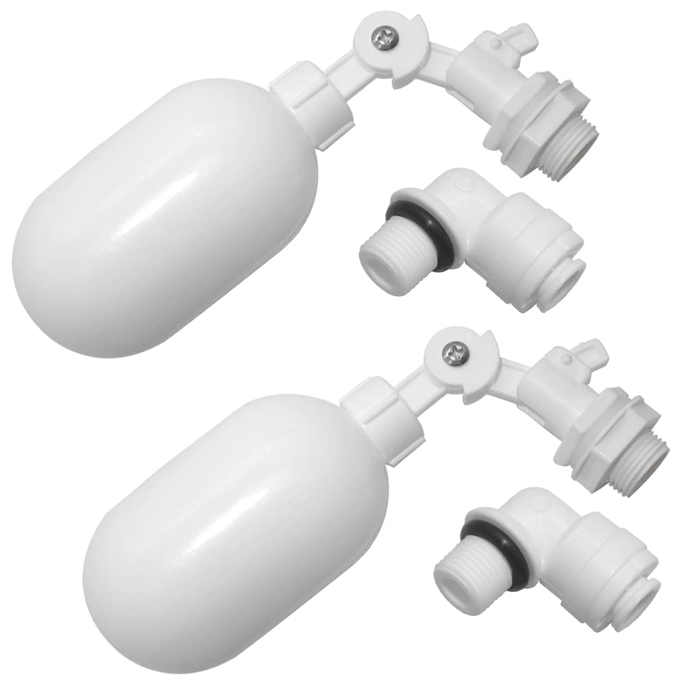 Joywayus Mini Plastic Float Ball Valve with 1/4" Quick Connect Push-In to Connect Tube Fittings Adjustable Water Filter Ballcock Fittings Automatic Water Level Control Switch (Pack of 2)