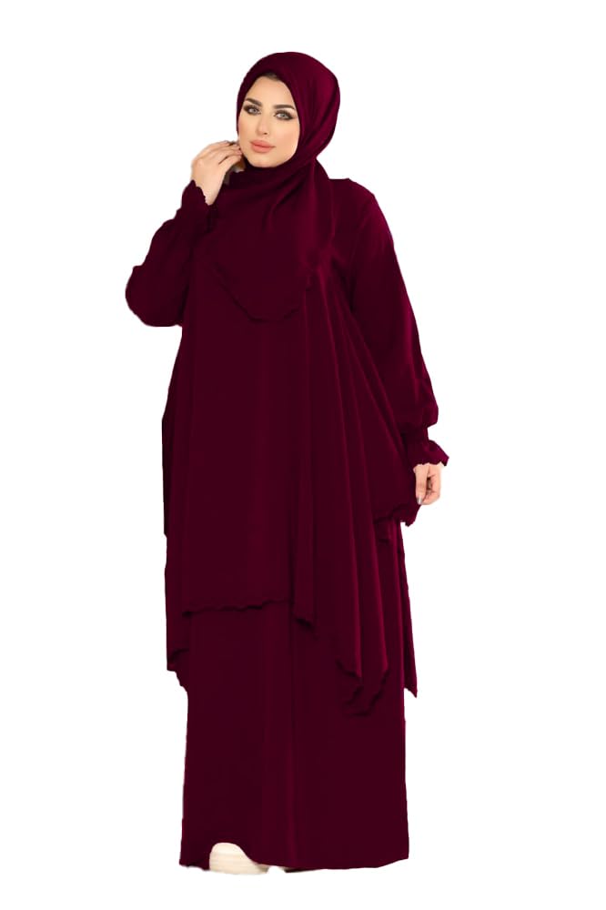 MISK Abaya 4 Piece Blouse and Veil for Women One Size, Brown GS-7068