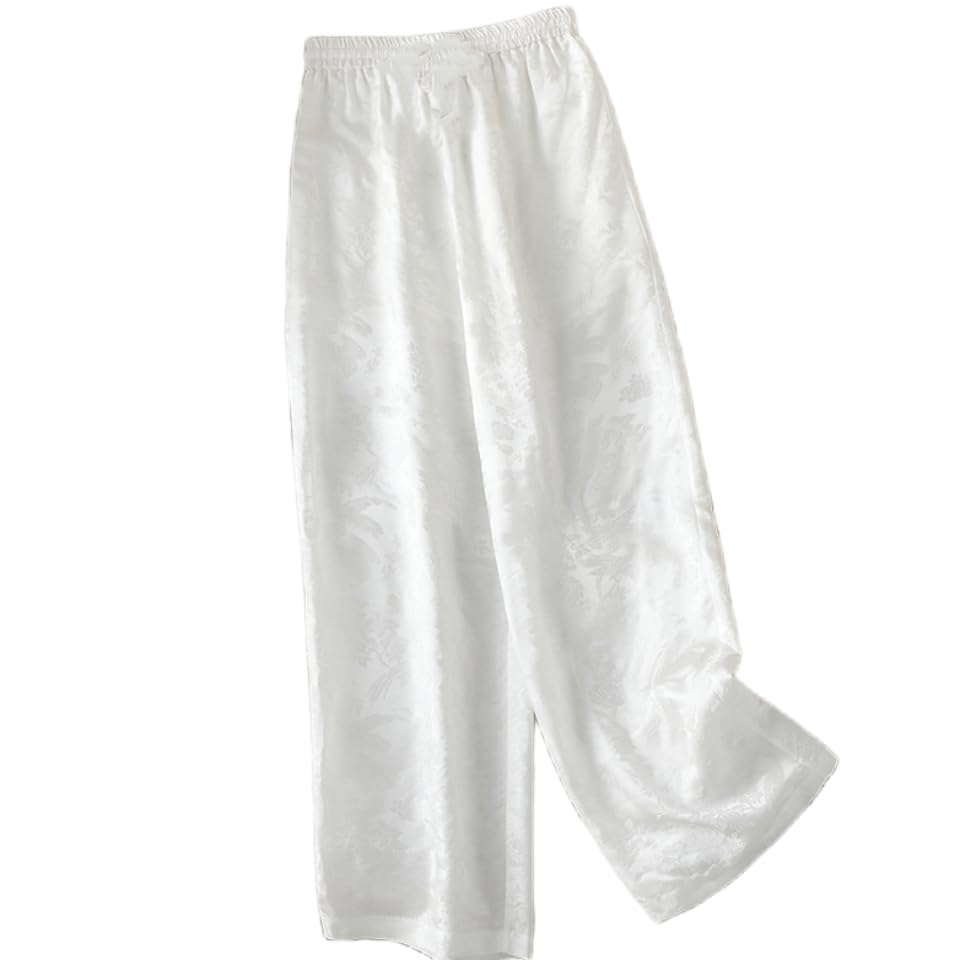 Showday Satin High Waist Wide Leg Trousers with Pockets, Floral Print, Straight Cut