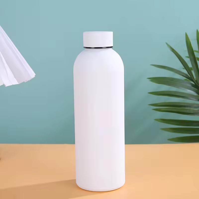 SHAKTISM Double-Layer Vacuum Insulated Sports Water Bottle, 304 Stainless Steel, Small Mouth Straight Cup for Office, Outdoor, Hiking, Gift (White 500Ml)