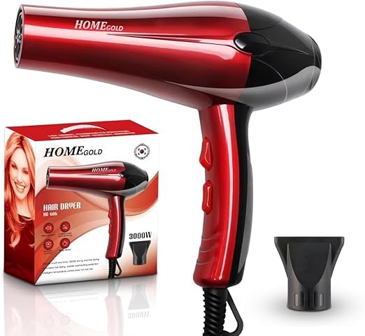 HOME GOLD 3000W Hair Dryer Superior Drying Performance with Multiple Settings, Ionic Care for Healthy Hair, and Built-In Overheat Protection for Safe and Efficient Styling! (HG-686 (Red))