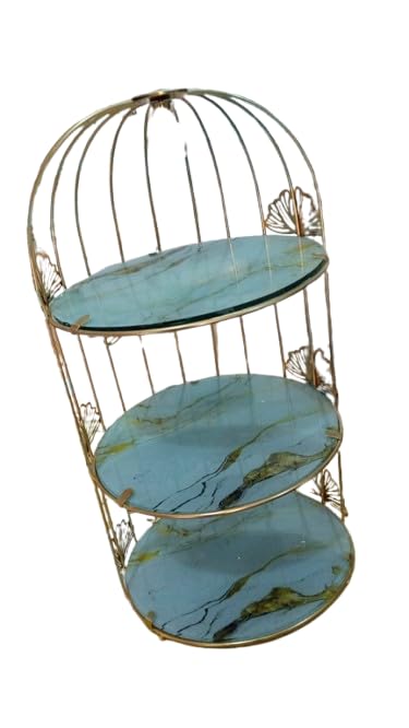 3-Tier Decorative Bird Cage Display Stand Decorative Metal Stand with Glass Shelves – Cage Design