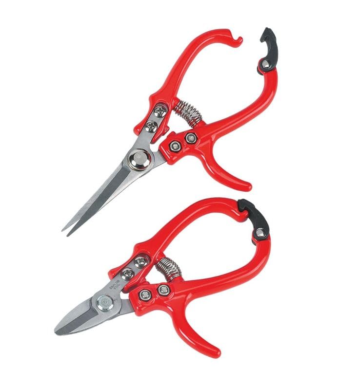 Professional Spring-Loaded Pruning Shears Set, Red Handle