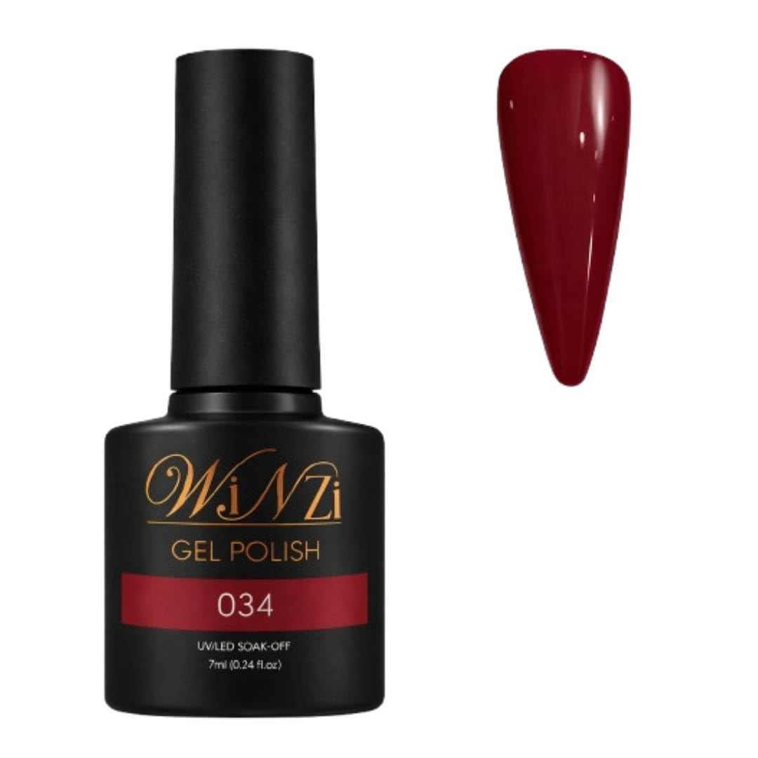 Gel Nail Polish 7ML, Classic Dark Red Shade, Rich Deep Red Color, Soak Off UV LED Gel, Smooth Application, High Gloss Finish, Salon & Home DIY Manicure Nail Art (034)